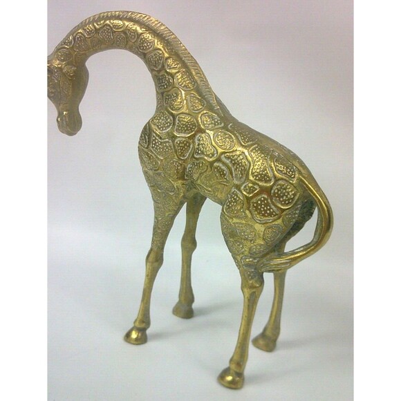Vintage Solid Brass Giraffe Figurine Figure Head Down 8 Inch MCM Made in India - Picture 4 of 5